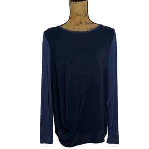 818‎ Top M Navy Blue Asymmetric Drape Pleat Front Oversize Comfy Soft Modal Back